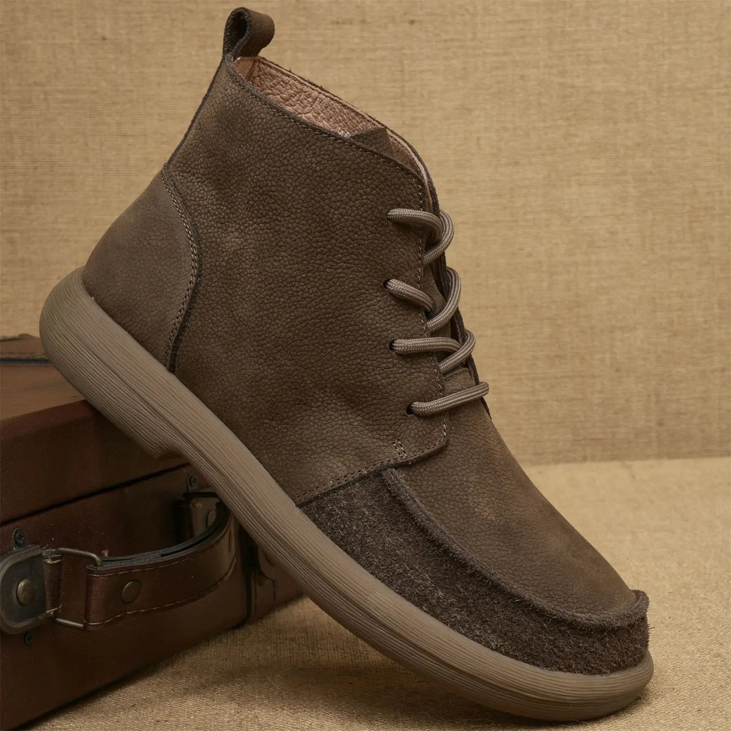 Men's boots 2025 spring new cowhide thick-soled non-slip natural leather soft Chelsea single short boots wide barefoot shoes